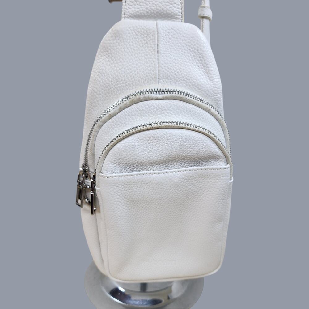 Befen White Genuine Leather Sling Bag Crossbody Pebbled Purse 10x6 Vacation
